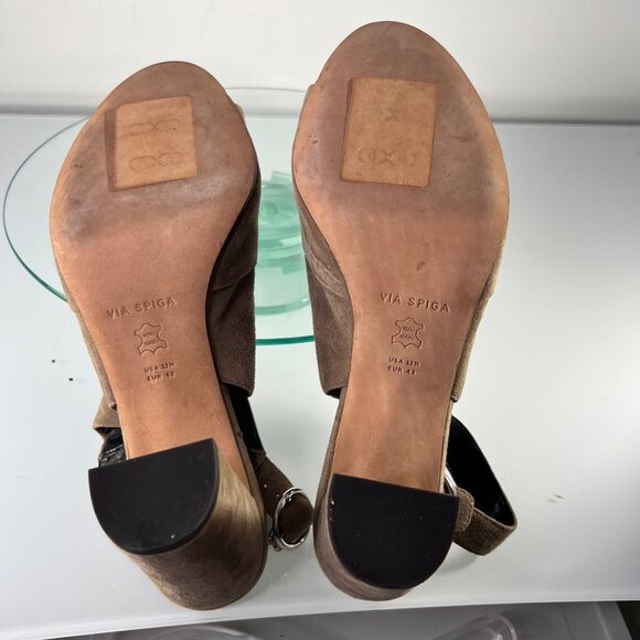 Via Spiga Edina Slingback Heel Sandal Taupe Suede Leather Peep Toe - Picture 8 of 9